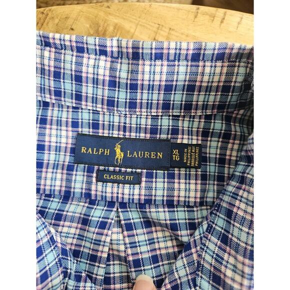 Ralph Lauren Classic Fit Pastel Plaid Shirt Men's XL Tall Preppy Spring Logo - Picture 7 of 10